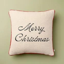 Hearth & Hand with Magnolia 16"x16" 'Merry Christmas' Icon Square Toss Pillow Cream/Red Edge - Hearth & Hand™ with Magnolia