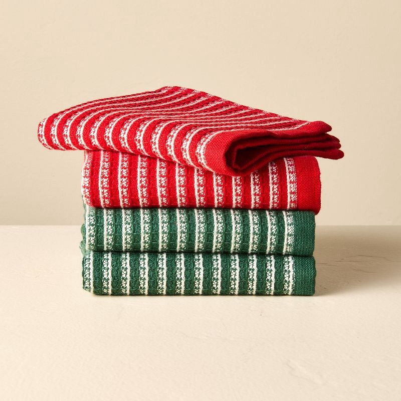 slide 1 of 3, Hearth & Hand with Magnolia Set of 4 Dish Cloths Red/Green - Hearth & Hand™ with Magnolia, 1 ct