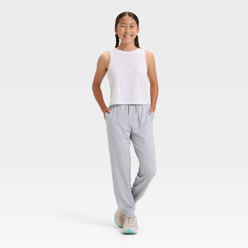 slide 3 of 3, Girls' Soft Stretch Jogger Pants - All In Motion™ Heather Gray L, 1 ct