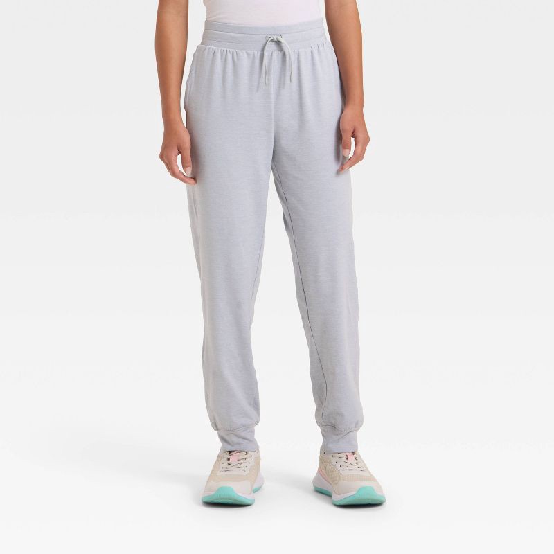 slide 1 of 3, Girls' Soft Stretch Jogger Pants - All In Motion™ Heather Gray L, 1 ct