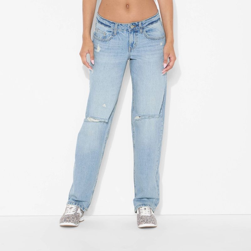 slide 2 of 3, Women's Mid-Rise Straight Jeans - Wild Fable™ Light Wash 12, 1 ct