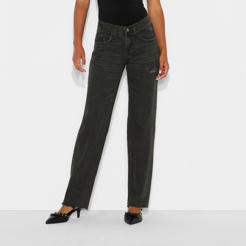 slide 2 of 3, Women's Mid-Rise Straight Jeans - Wild Fable™ Black Denim 0, 1 ct