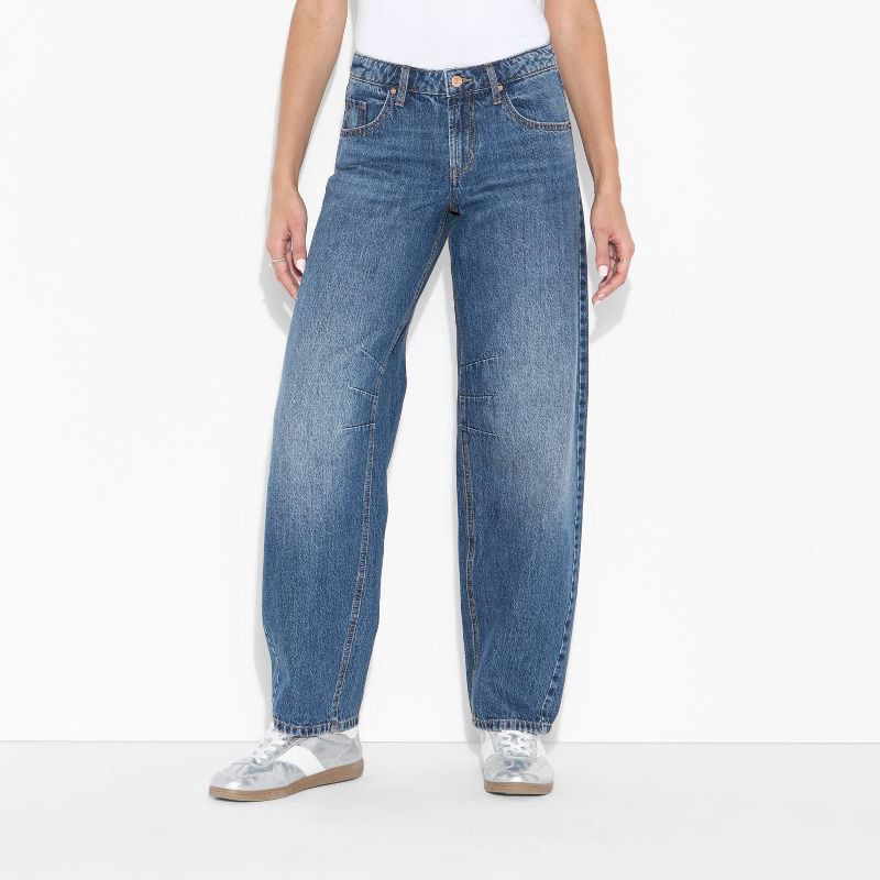slide 2 of 3, Women's Mid-Rise Barrel Jeans - Wild Fable™ Dark Wash 8, 1 ct