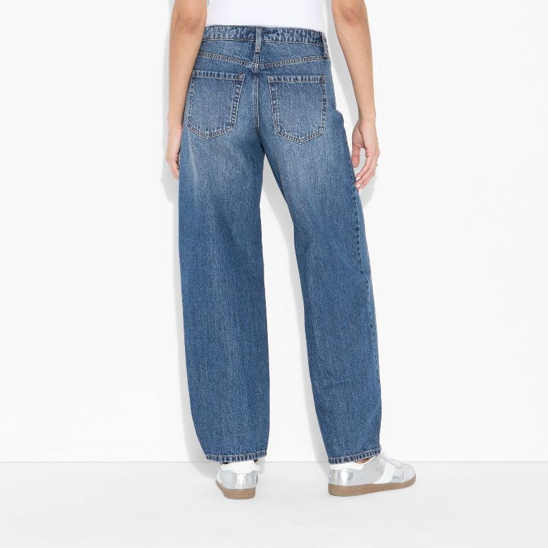 slide 3 of 3, Women's Mid-Rise Barrel Jeans - Wild Fable™ Dark Wash 8, 1 ct