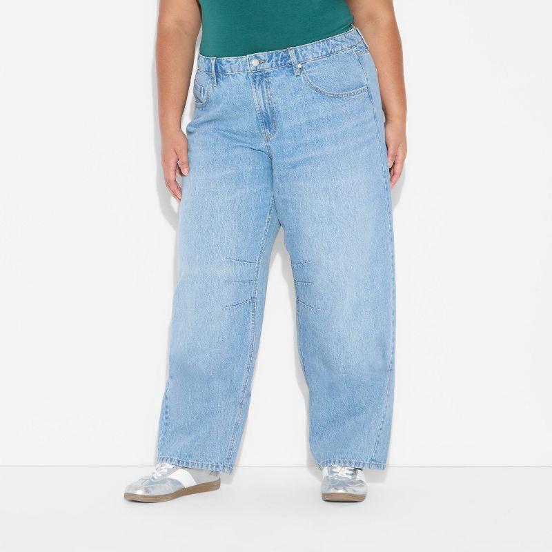 slide 2 of 3, Women's Mid-Rise Barrel Jeans - Wild Fable™ Light Wash 17, 1 ct