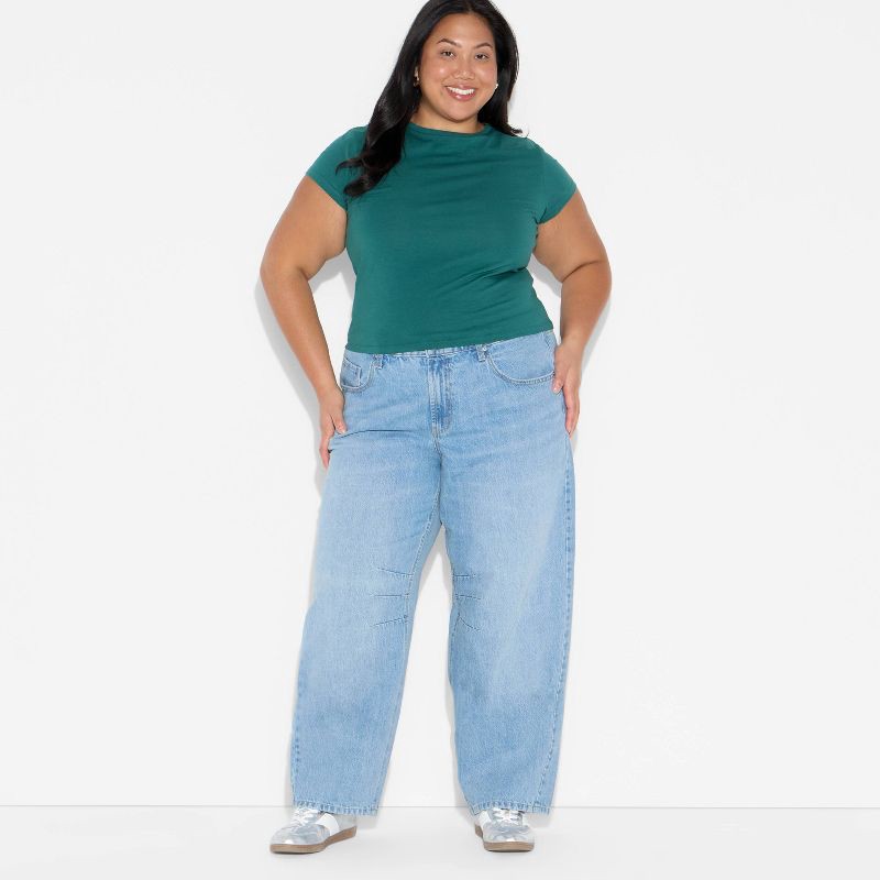 slide 1 of 3, Women's Mid-Rise Barrel Jeans - Wild Fable™ Light Wash 17, 1 ct