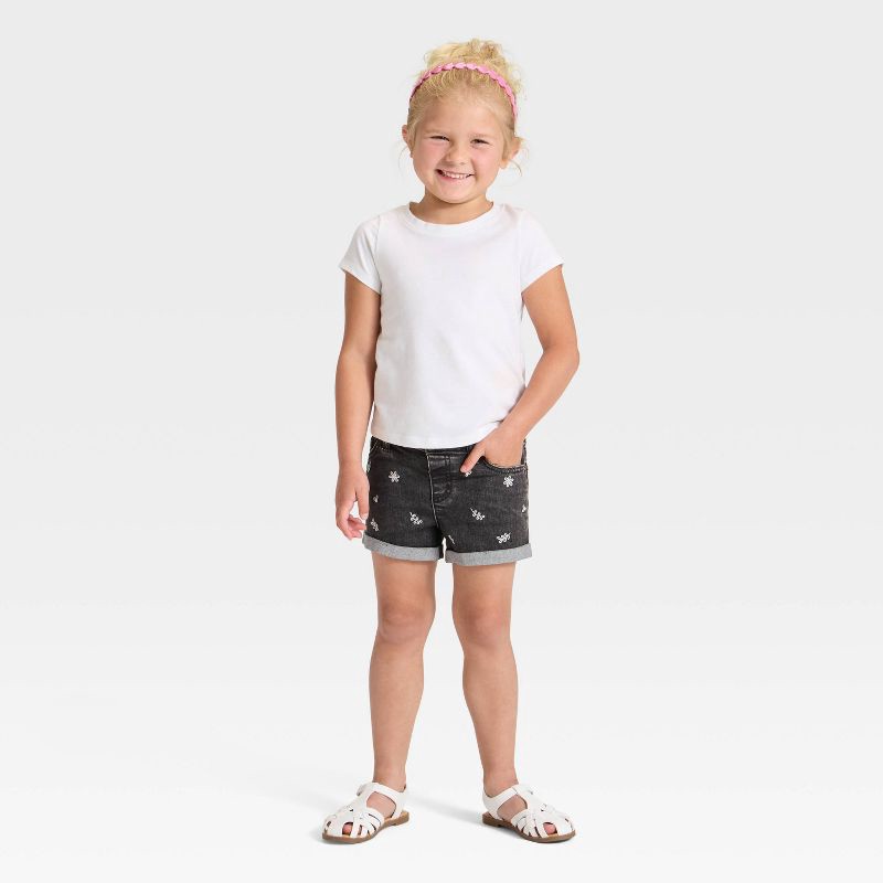 slide 3 of 4, Toddler Girls' Floral Embroidered Denim Shorts - Cat & Jack™ Black 12M, 1 ct
