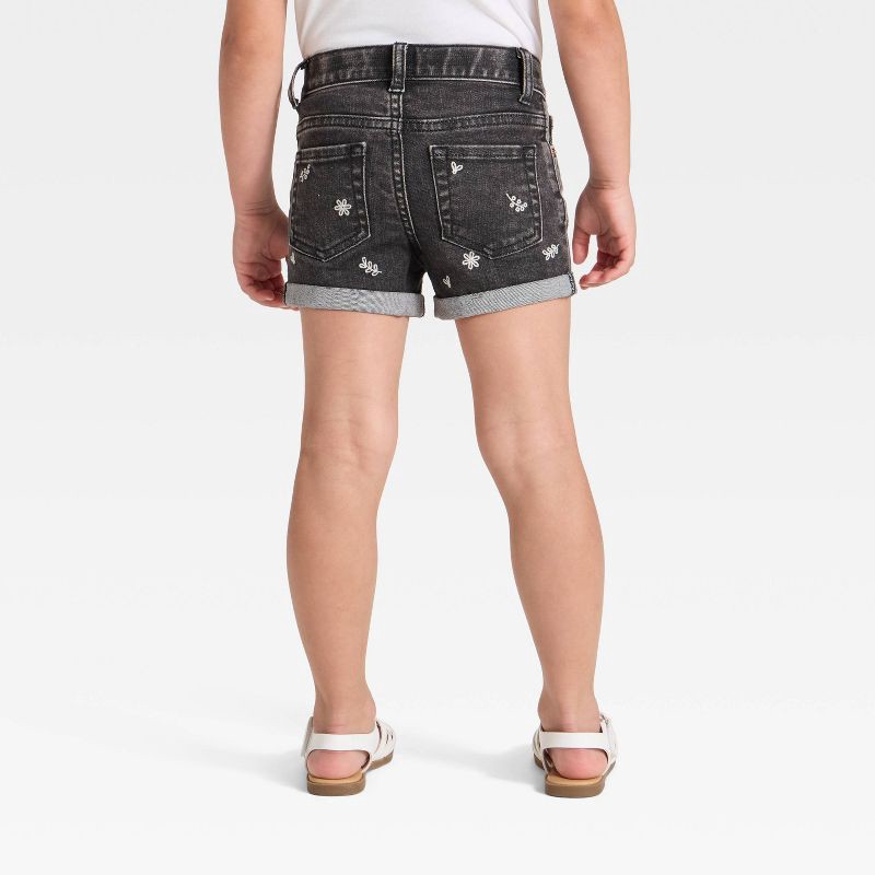slide 4 of 4, Toddler Girls' Floral Embroidered Denim Shorts - Cat & Jack™ Black 18M, 1 ct