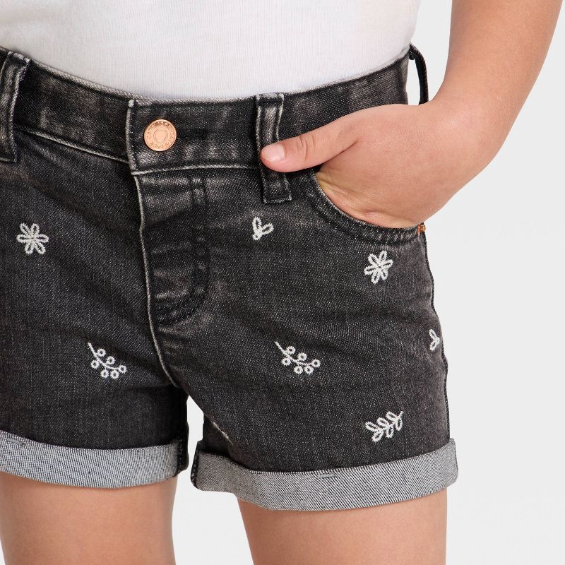 slide 2 of 4, Toddler Girls' Floral Embroidered Denim Shorts - Cat & Jack™ Black 18M, 1 ct