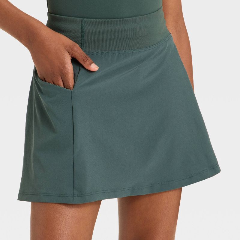 slide 3 of 3, Girls' Woven Skort - All In Motion™ Dark Green XL, 1 ct