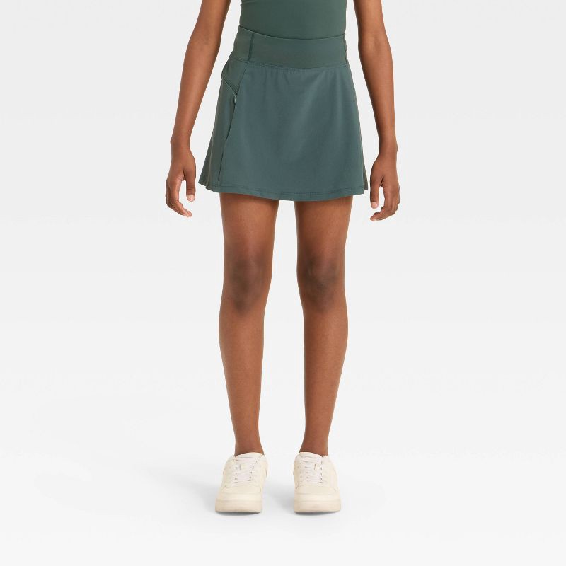 slide 1 of 3, Girls' Woven Skort - All In Motion™ Dark Green L, 1 ct
