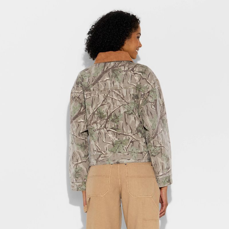 slide 3 of 3, Women's Padded Denim Barn Jacket - Wild Fable™ Khaki Leaf XXS, 1 ct