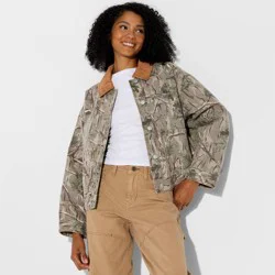 Women's Padded Denim Barn Jacket - Wild Fable™ Khaki Leaf M