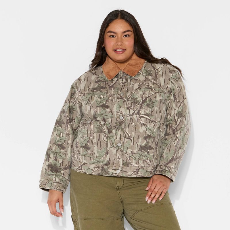 slide 2 of 3, Women's Padded Denim Barn Jacket - Wild Fable™ Khaki Leaf XXL, 1 ct