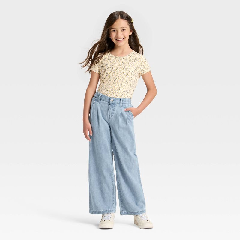 slide 3 of 3, Girls' Wide Leg Jeans - Cat & Jack™ Light Wash L, 1 ct