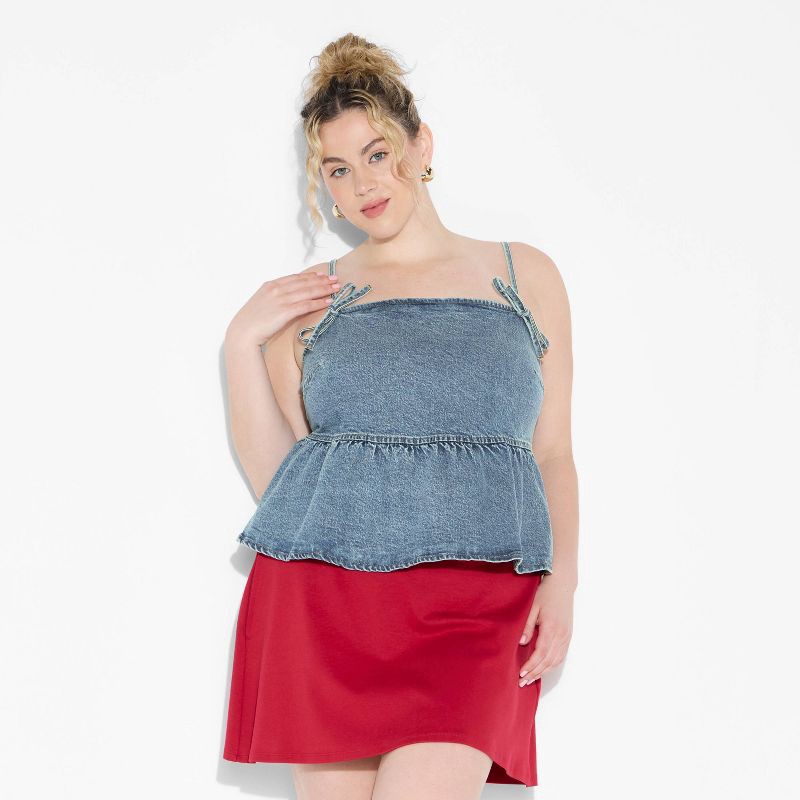 slide 2 of 3, Women's Denim Peplum Tank Top - Wild Fable™ Light Wash XXL, 1 ct