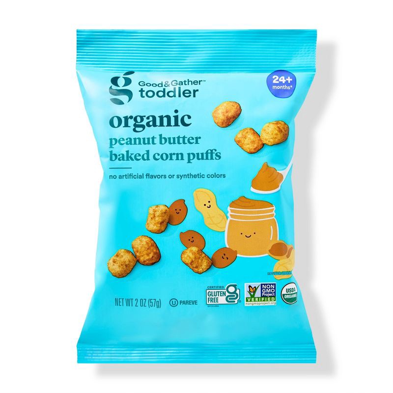 slide 1 of 3, Toddler Peanut Butter Puffs Baby Snacks - 2oz - Good & Gather™, 2 oz
