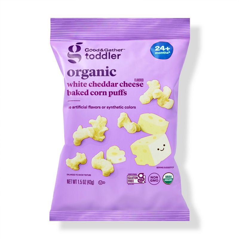 slide 1 of 3, Toddler Cheddar Puffcorn Baby Snacks - 1.5oz - Good & Gather™, 1.5 oz