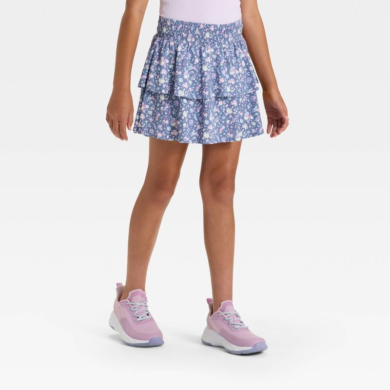 slide 1 of 3, Girls' Ruffle Skort - All In Motion™ Slate Blue L, 1 ct