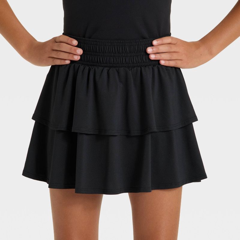 slide 3 of 3, Girls' Ruffle Skort - All In Motion™ Black M, 1 ct