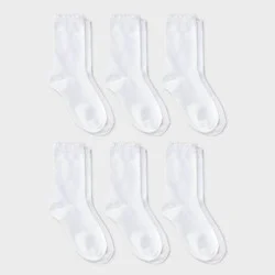 Girls' 6pk Ruffle Crew Socks - Cat & Jack™ White S