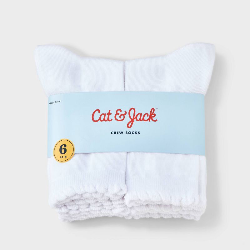 slide 2 of 3, Girls' 6pk Ruffle Crew Socks - Cat & Jack™ White M, 6 ct