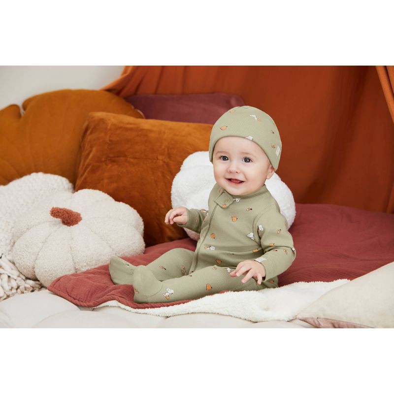 slide 2 of 11, Baby 2pk Little Snoopy Halloween Cap Set - Tan/Green 0-6M, 2 ct