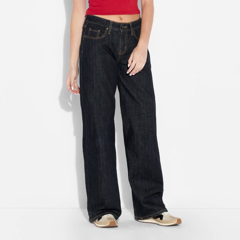 slide 2 of 3, Women's Low-Rise Baggy Jeans - Wild Fable™ Dark Blue 0, 1 ct