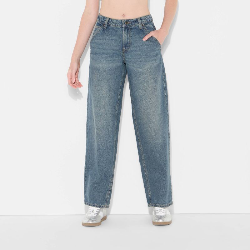 slide 2 of 3, Women's 90's Mid-Rise Relaxed Straight Jeans - Wild Fable™ Medium Wash 14, 1 ct