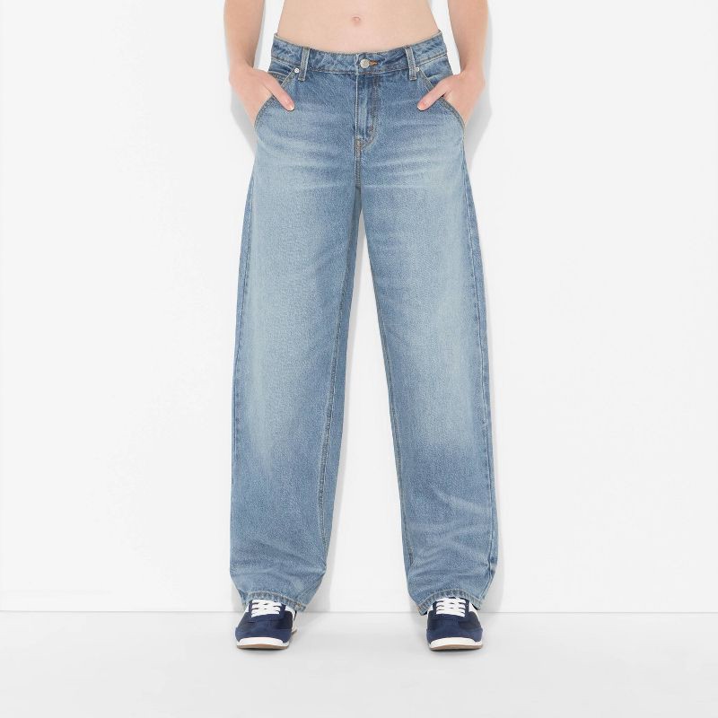 slide 2 of 3, Women's 90's Mid-Rise Relaxed Straight Jeans - Wild Fable™ Light Wash 16, 1 ct