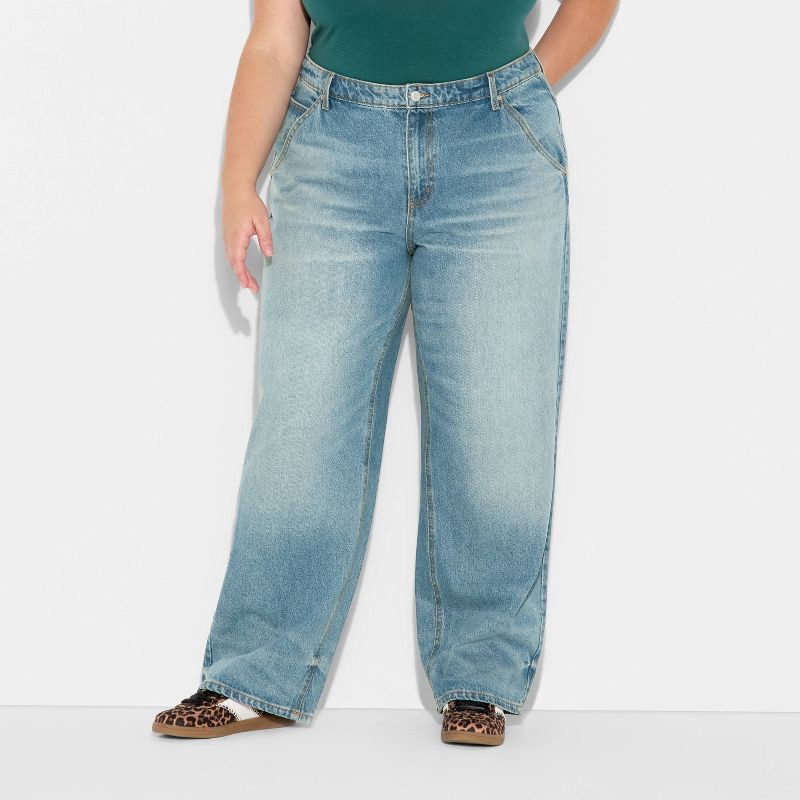slide 2 of 3, Women's 90's Mid-Rise Relaxed Straight Jeans - Wild Fable™ Light Wash 17, 1 ct
