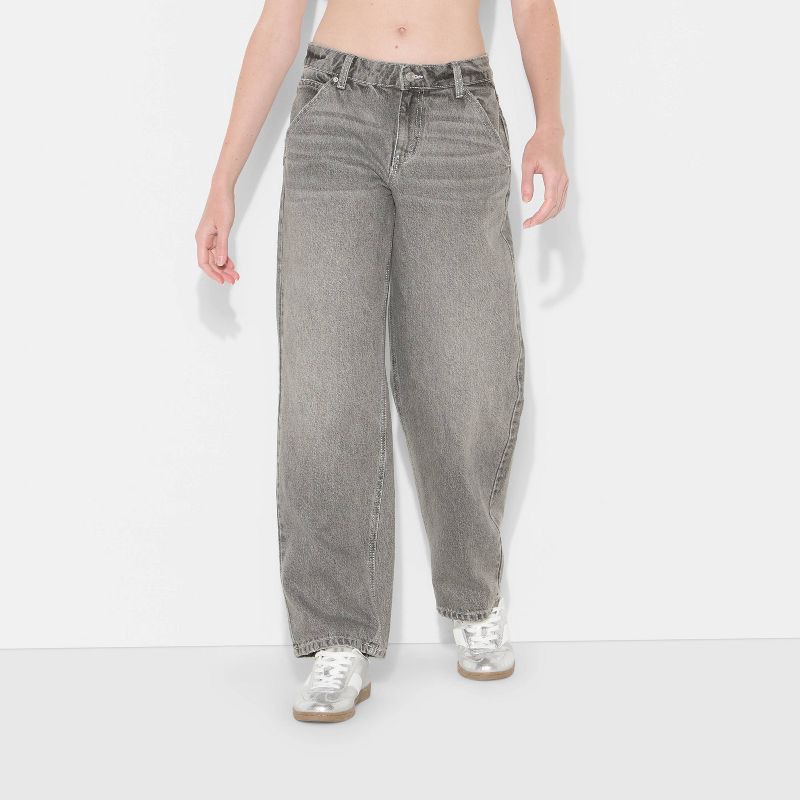 slide 2 of 3, Women's 90's Mid-Rise Relaxed Straight Jeans - Wild Fable™ Gray Wash 10, 1 ct
