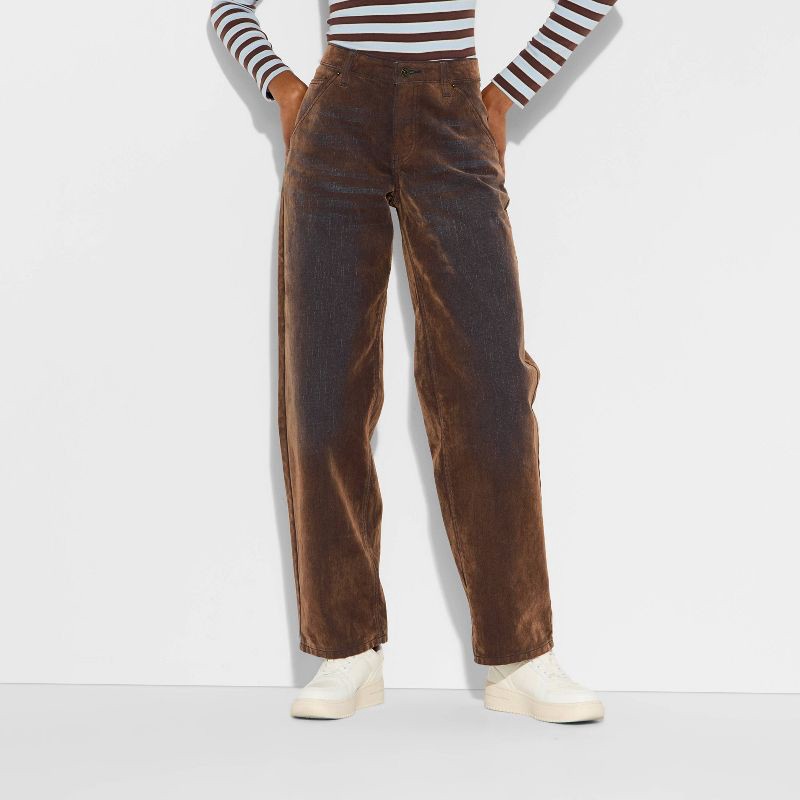 slide 2 of 3, Women's 90's Mid-Rise Relaxed Straight Jeans - Wild Fable™ Brown 0, 1 ct