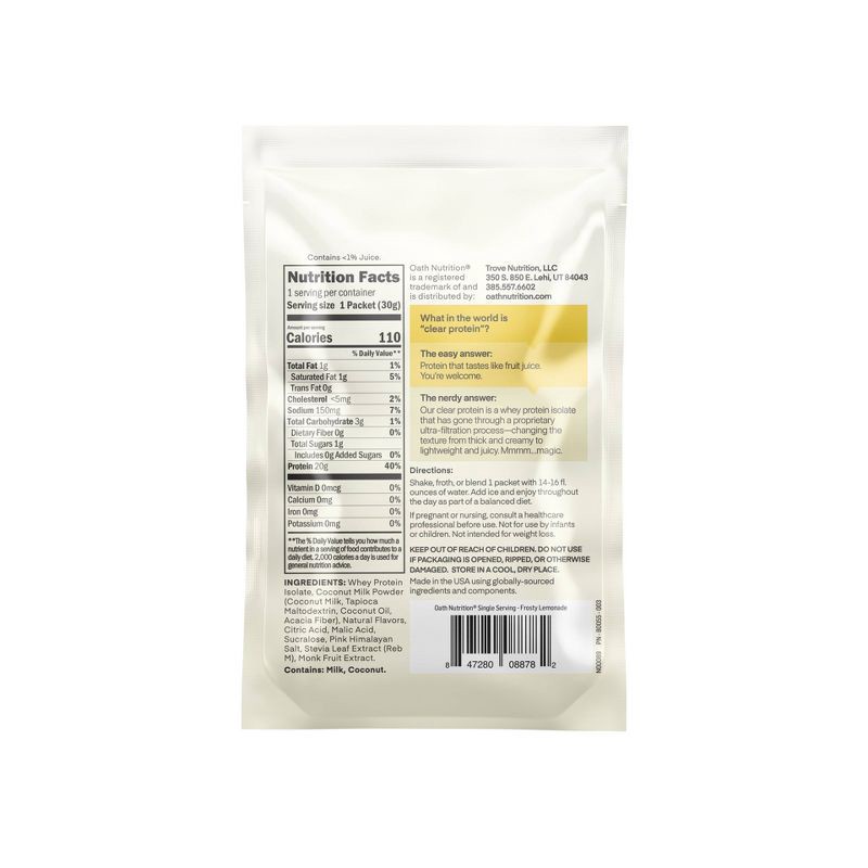slide 2 of 4, Oath Nutrition Clear Protein Powder - Frosty Lemonade - Single Serve, 1 ct