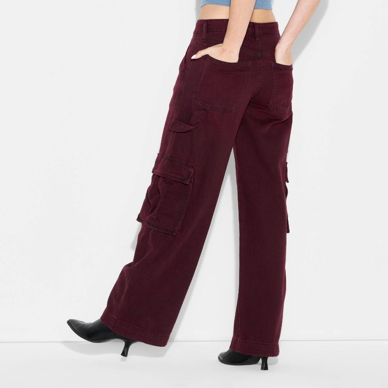 slide 3 of 3, Women's Mid-Rise Wide Leg Cargo Jeans - Wild Fable™ Burgundy 4, 1 ct