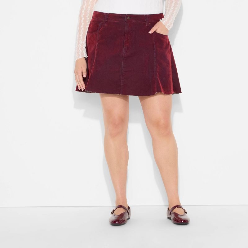 slide 2 of 3, Women's Pocket Flare Mini Denim Skirt - Wild Fable™ Burgundy 17, 1 ct