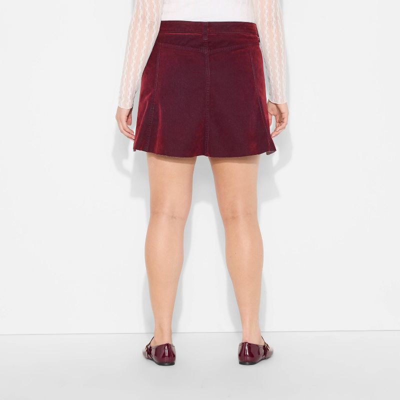 slide 3 of 3, Women's Pocket Flare Mini Denim Skirt - Wild Fable™ Burgundy 17, 1 ct