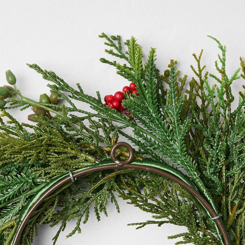 slide 3 of 3, Hearth & Hand with Magnolia 12" Mini Cypress and Red Berry Artificial Christmas Wreath - Hearth & Hand™ with Magnolia, 1 ct