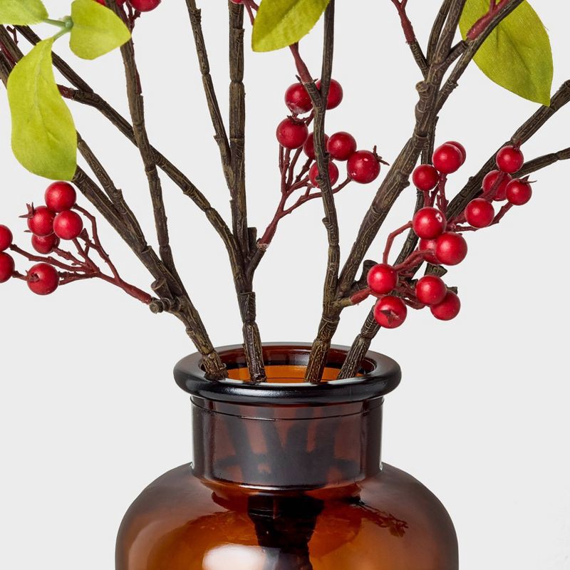 slide 3 of 3, Hearth & Hand with Magnolia 19" Red Berry in Amber Glass Artificial Arrangement - Hearth & Hand™ with Magnolia, 1 ct