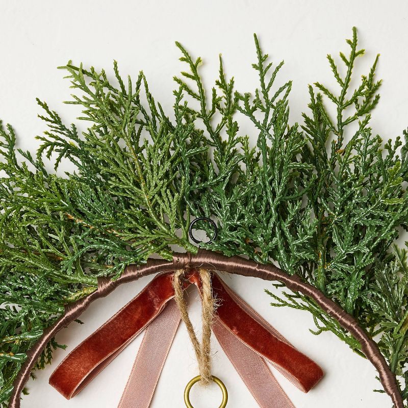 slide 3 of 3, Hearth & Hand with Magnolia 12" Mini Cypress with Brass Bell and Red Ribbon Christmas Wreath - Hearth & Hand™ with Magnolia, 1 ct