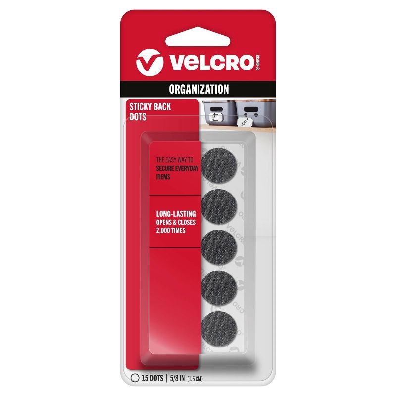 slide 1 of 9, VELCRO 5/8" 15ct Sticky Back Dots Mounting Adhesive for Classroom and Office Organization Black, 15 ct