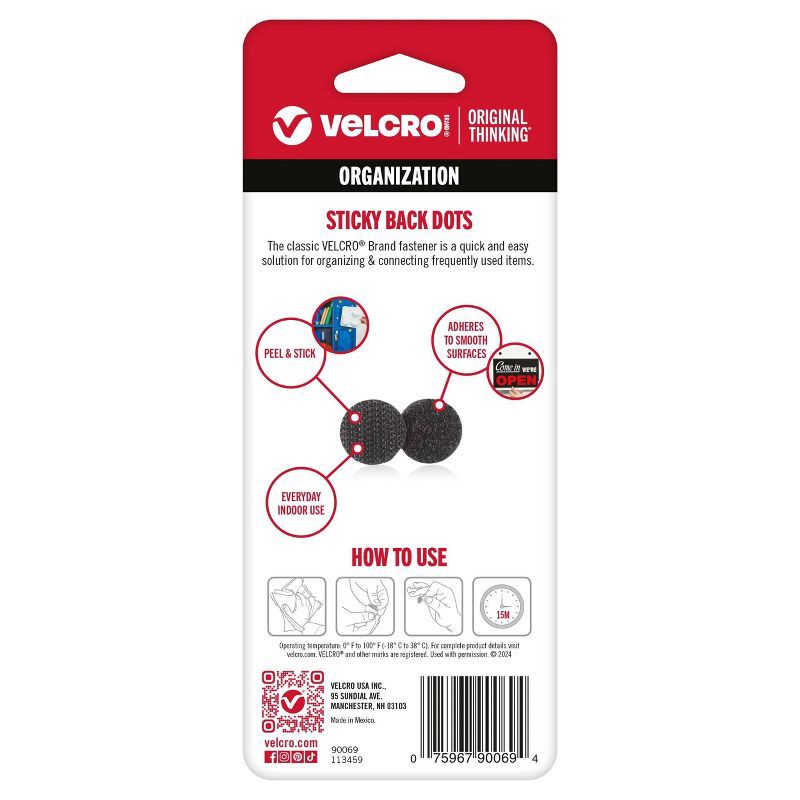 slide 9 of 9, VELCRO 5/8" 15ct Sticky Back Dots Mounting Adhesive for Classroom and Office Organization Black, 15 ct