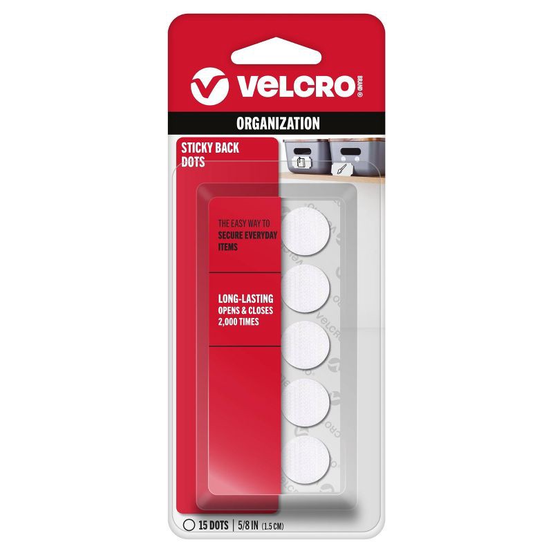 slide 1 of 9, VELCRO 5/8" 15ct Sticky Back Dots Mounting Adhesive for Classroom and Office Organization White, 15 ct