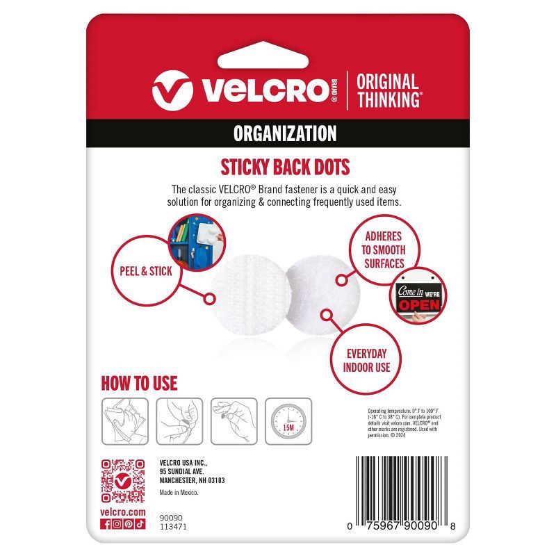 slide 8 of 8, VELCRO 5/8" 75ct Sticky Back Dots Mounting Adhesive for Classroom and Office Organization White, 75 ct