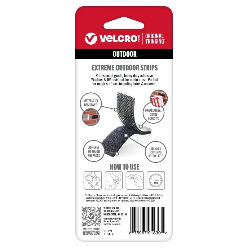 slide 7 of 7, VELCRO 4"x2" 2ct Outdoor Extreme Lock Fasteners Heavy Duty Holds up to 15lbs Black, 2 ct, 15 lb