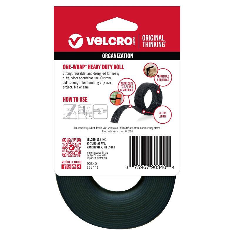 slide 2 of 7, VELCRO 12'x3/4'' One-Wrap Heavy Duty Roll for Organization Cut-to-Length Black, 1 ct