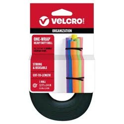 VELCRO 12'x3/4'' One-Wrap Heavy Duty Roll for Organization Cut-to-Length Black