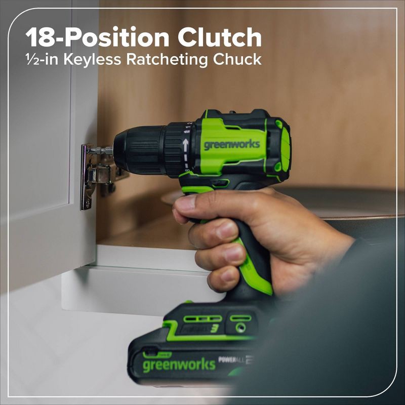 slide 4 of 11, Greenworks POWERALL 24V Cordless Brushless Drill/Impact Driver with 2 Batteries of 2.0Ah and Charger, 1 ct