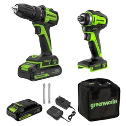 Greenworks POWERALL 24V Cordless Brushless Drill/Impact Driver with 2 Batteries of 2.0Ah and Charger