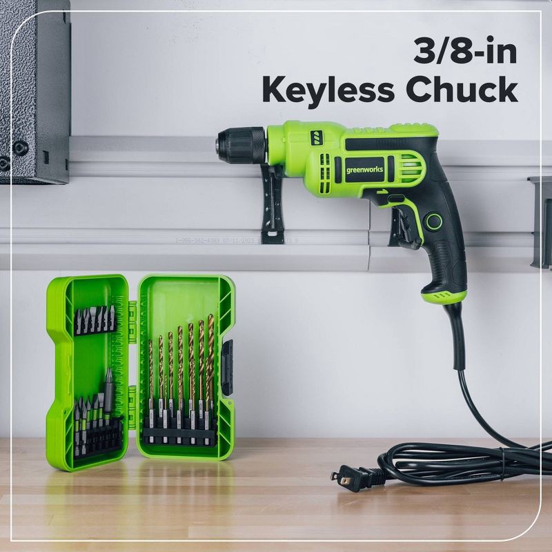 slide 3 of 5, Greenworks 6.5 Amp 3/8'' Keyless Corded Drill, 1 ct